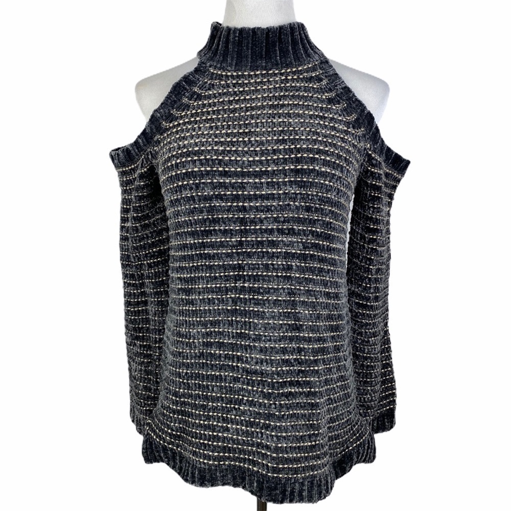Adam Levine Dark Gray Chenille Cold Shoulder Sweater Women's‎ XS NEW